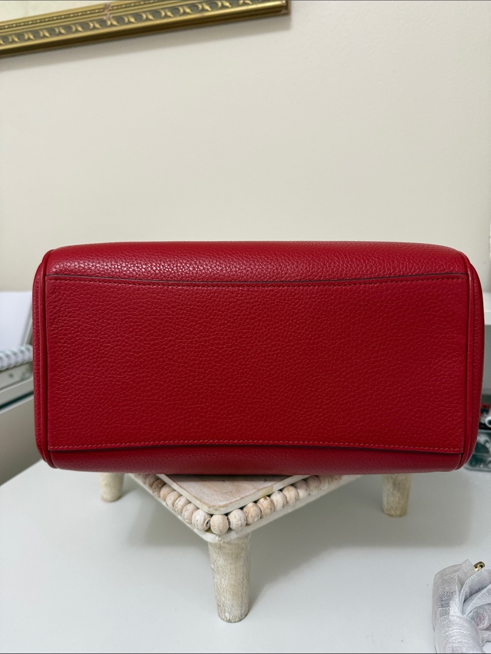 COACH Red Pebbled Leather Satchel with Gold Hardware - Picture 5 of 12